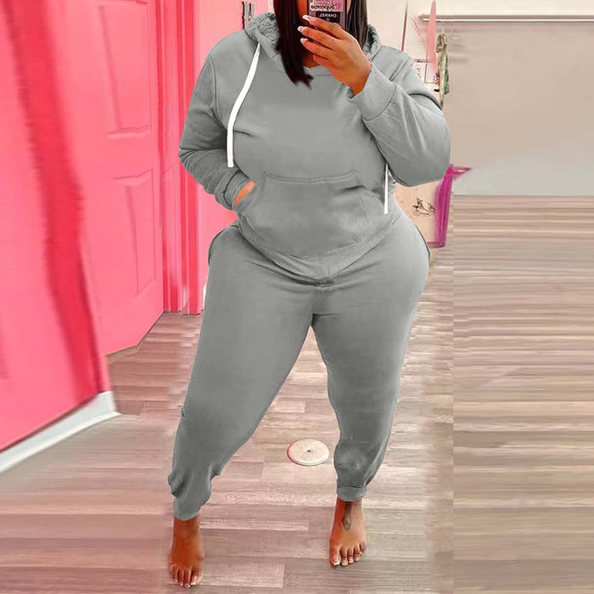 Conjunto de dos piezas con sudadera y pantalones de color liso para mujer, informal, de talla grande