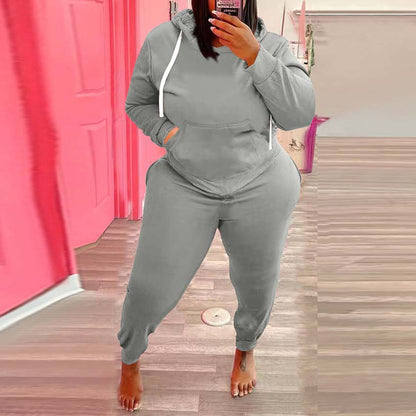 Conjunto de dos piezas con sudadera y pantalones de color liso para mujer, informal, de talla grande