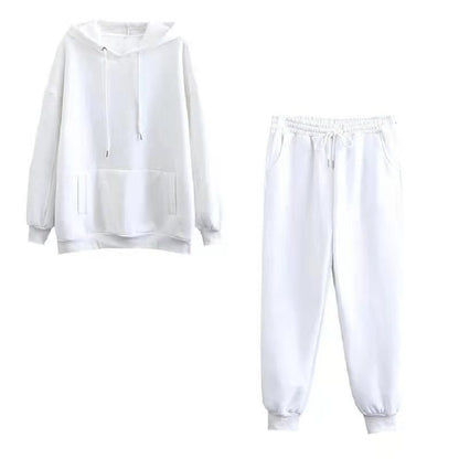 Conjunto deportivo informal de dos piezas para mujer, con capucha y pantalones deportivos, forrados en polar, de color liso