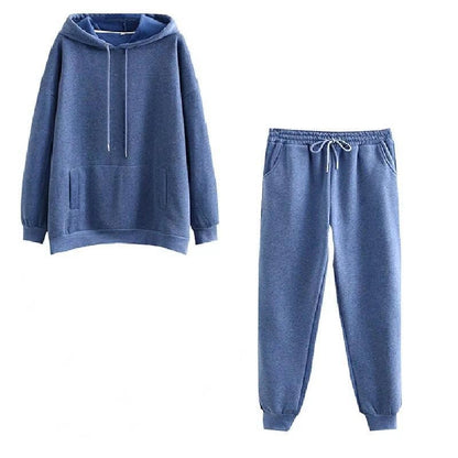Conjunto deportivo informal de dos piezas para mujer, con capucha y pantalones deportivos, forrados en polar, de color liso
