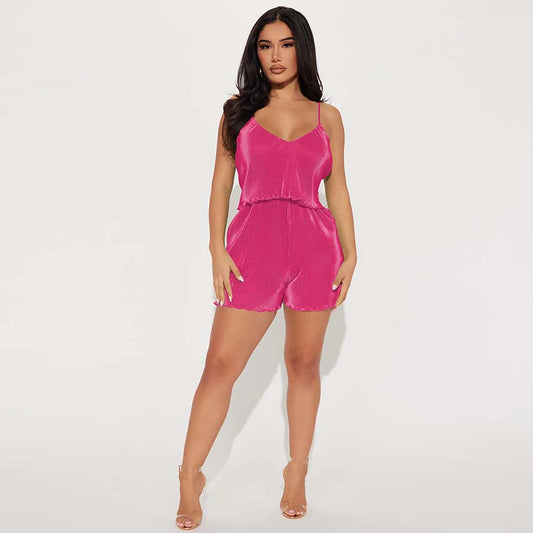 Conjunto de top y pantalones cortos casuales sexys de color sólido sin mangas a la moda para mujer
