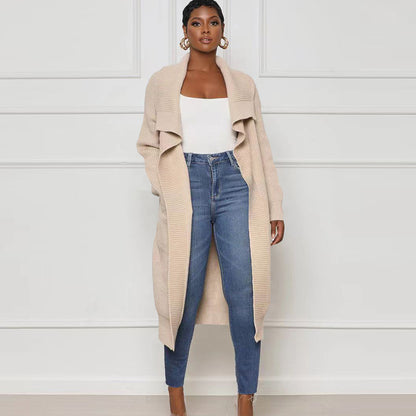 Women'S Casual Solid Color Long Sleeve Knitted Cardigan Over Coat