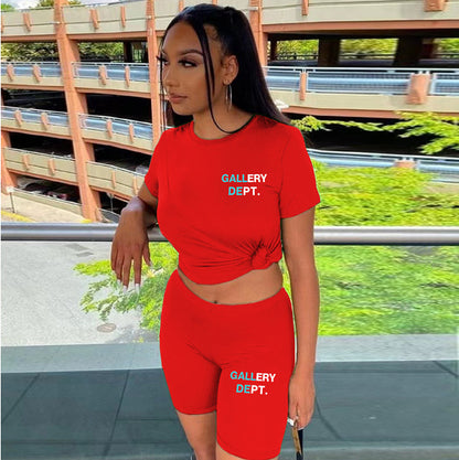 Conjunto deportivo informal de moda deportiva para mujer, camiseta de manga corta con estampado de letras y pantalones cortos