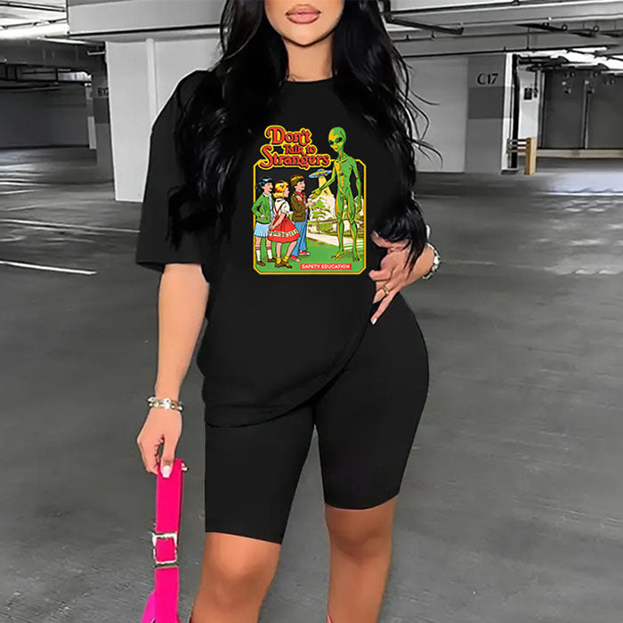 Conjunto deportivo de dos piezas para mujer, talla grande, informal, deportivo, con estampado gráfico, camiseta y pantalones cortos