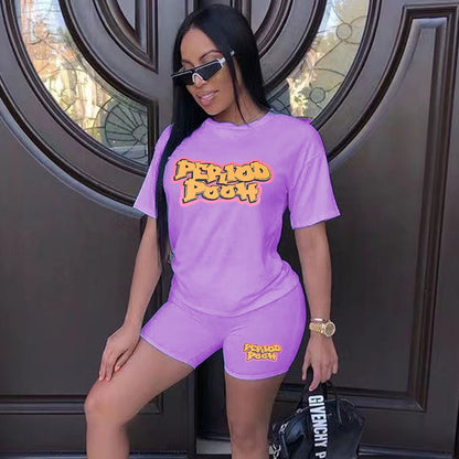 Conjunto deportivo de dos piezas para mujer, informal, deportivo, con letras, camiseta de manga corta y pantalones cortos
