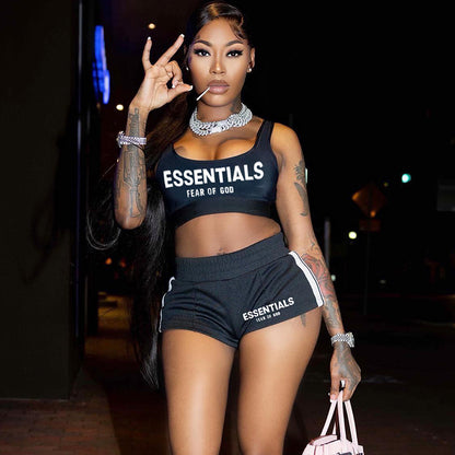Fashion Casual Athleisure Women Letter Printed Tank Top Sports Shorts Set