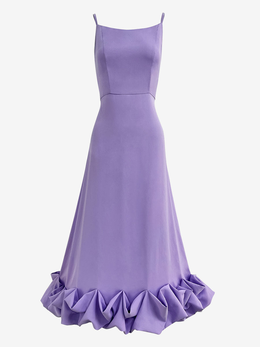 Party Dress Lilac Spaghetti Strap Backless Cupcake Edge Prom Midi Dresses