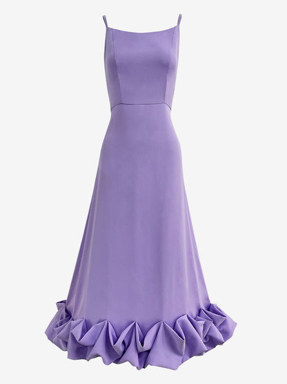 Party Dress Lilac Spaghetti Strap Backless Cupcake Edge Prom Midi Dresses