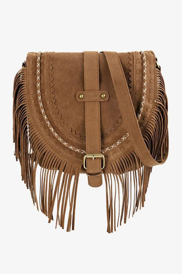 Bolso bandolera marrón estilo vaquero con flecos