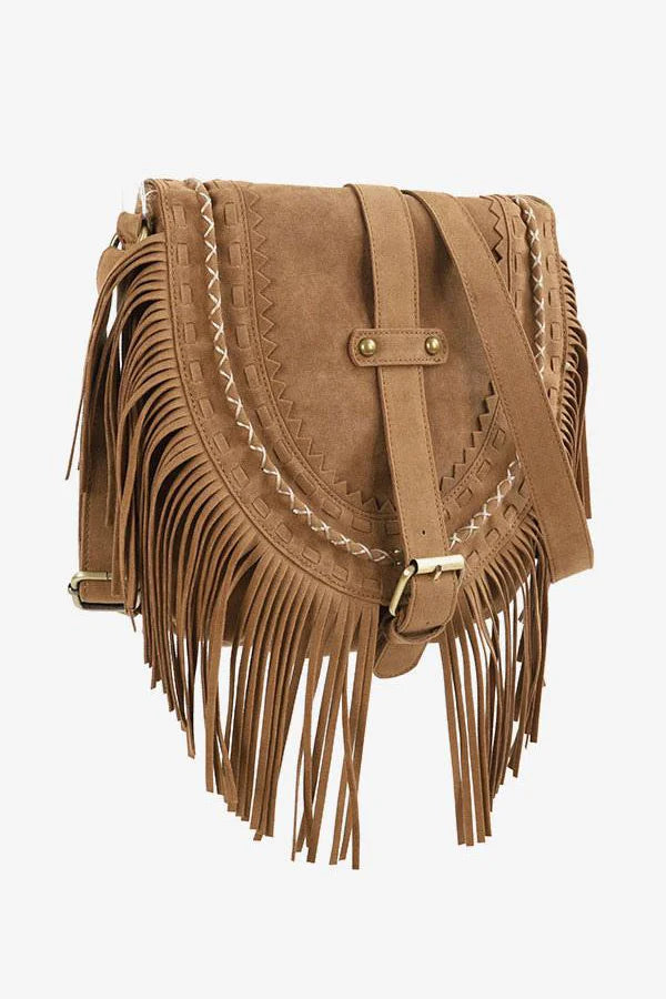 Bolso bandolera marrón estilo vaquero con flecos