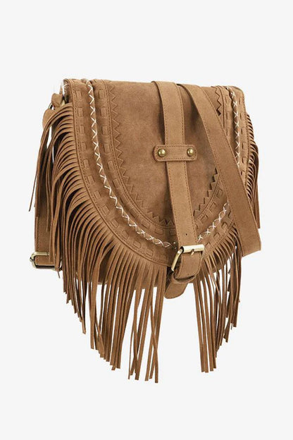 Bolso bandolera marrón estilo vaquero con flecos