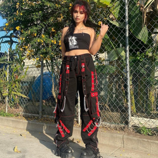 Summer Women Personality Gothic Style Loose Casual Chain Pants