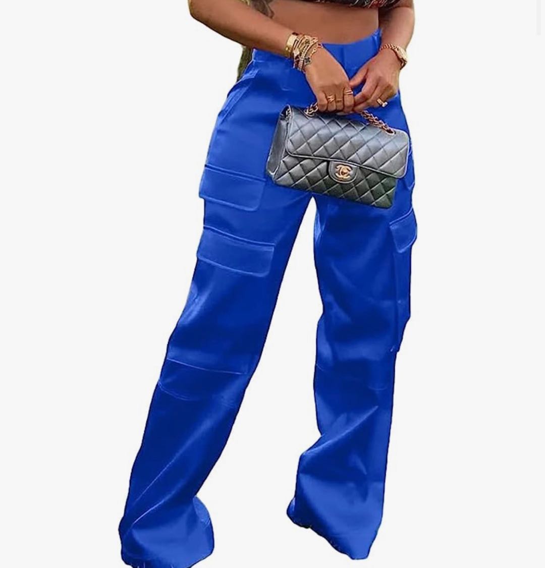 Fashion Women Casual Solid Color Multi-Pocket Zipper Loose Pants