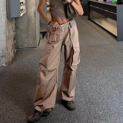 Women Fashion Casual Solid Color Loose Cargo Pants