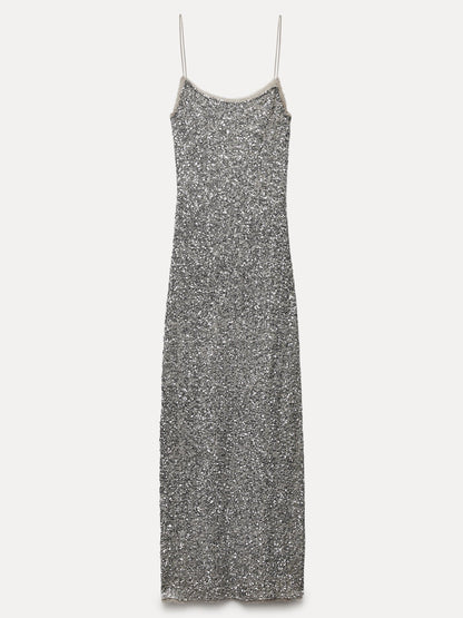 Sequin Slip Round Neck Dress