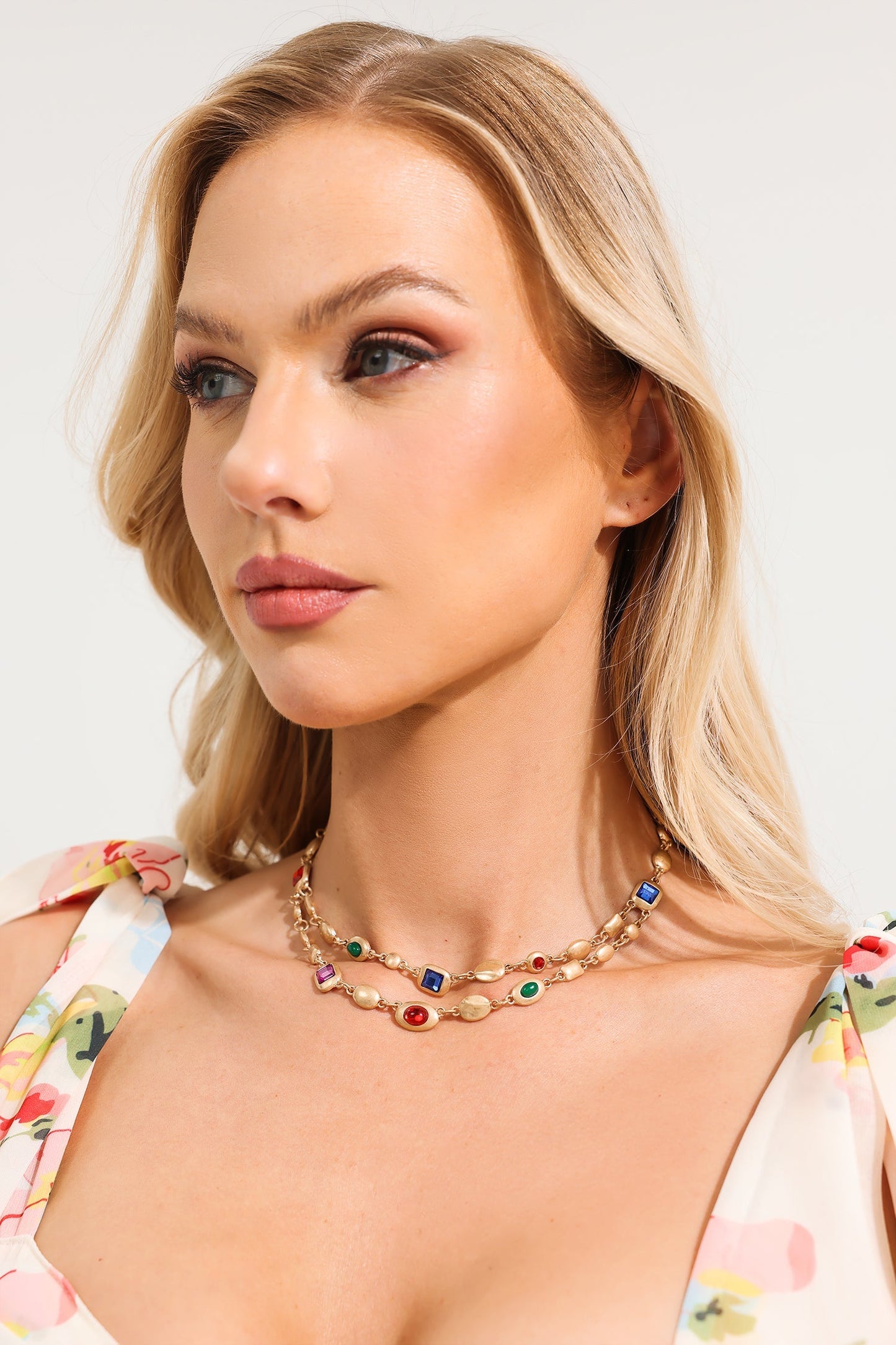 Gemstone Pendant Double Layer Necklace