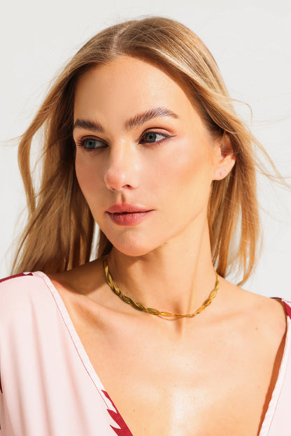 Gold Tone Two Strand Cross Necklace