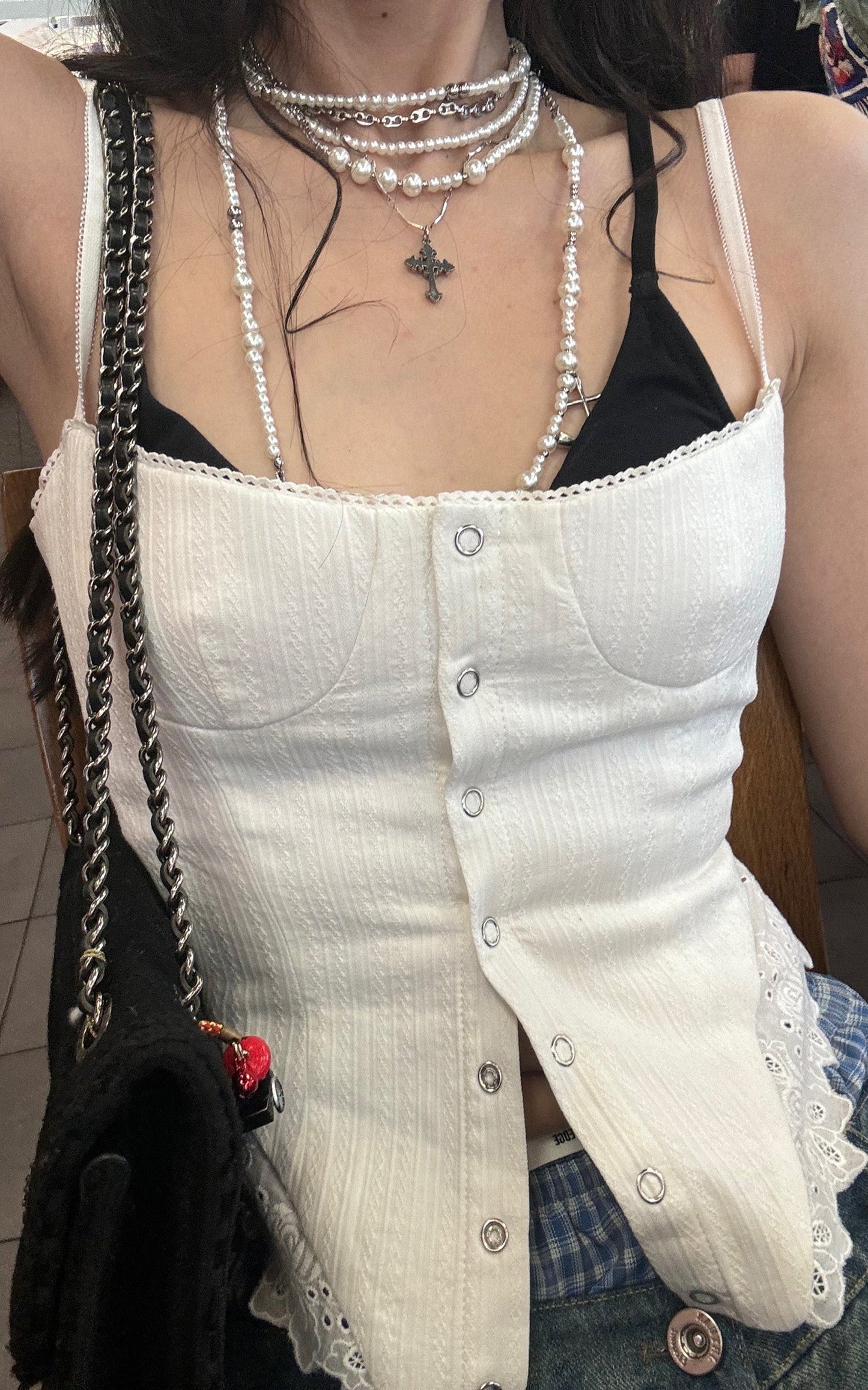 White Corset Top with Lace Hem