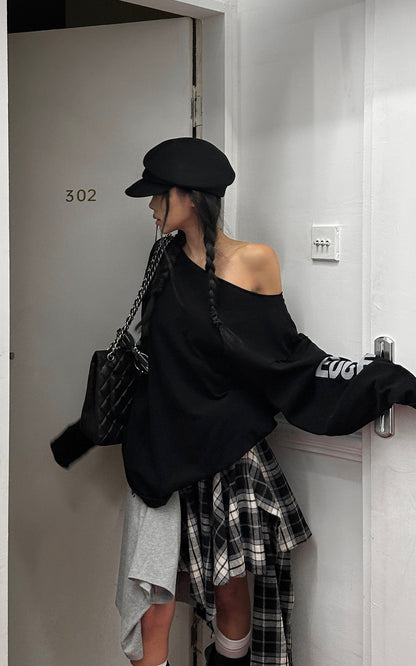 Asymmetrical Off-Shoulder Long Sleeve Top