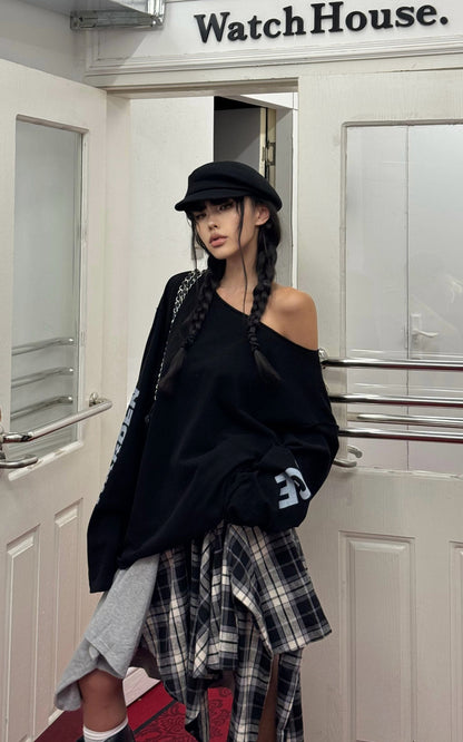 Asymmetrical Off-Shoulder Long Sleeve Top