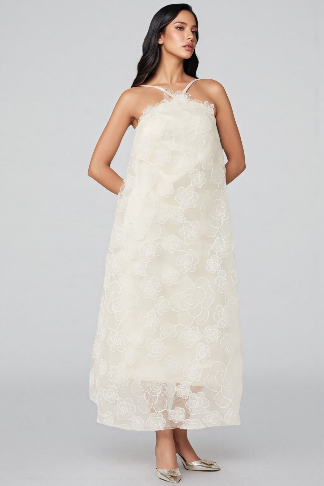 Eamon Neckless Backless Mesh Midi Dress