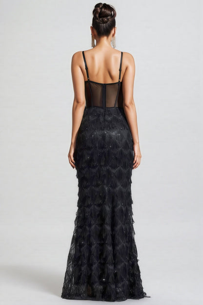 Max Sequin Tassel Neck Maxi Dress