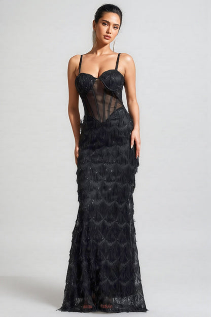 Max Sequin Tassel Neck Maxi Dress