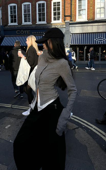 High Neck Layered Effect Long-Sleeve Top