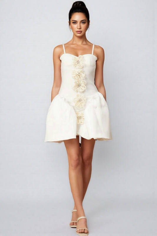 Juyce White 3D Floral Mini Dress