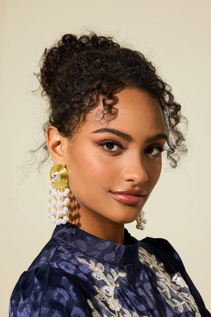 Faux Pearl Faux Diamond Tassel Drop Earrings