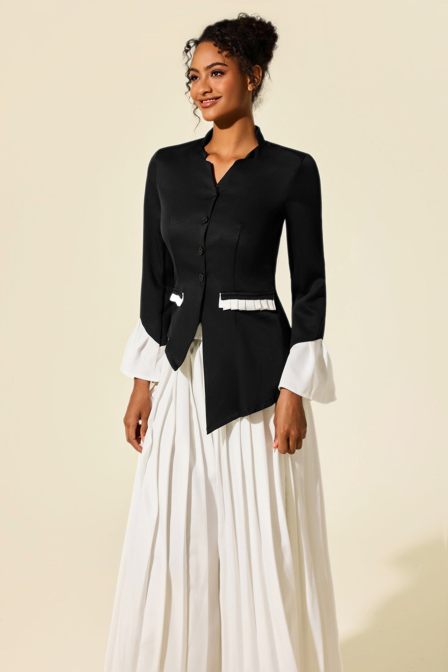Bell Sleeve V-Neck Blazer & Solid Pants Set