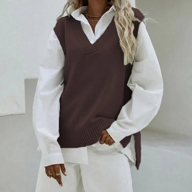2025 Autumn And Winter New Sleeveless Waistcoat Knitted Women's Slim Fit V-neck Coat Sweater