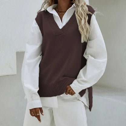 2025 Autumn And Winter New Sleeveless Waistcoat Knitted Women's Slim Fit V-neck Coat Sweater