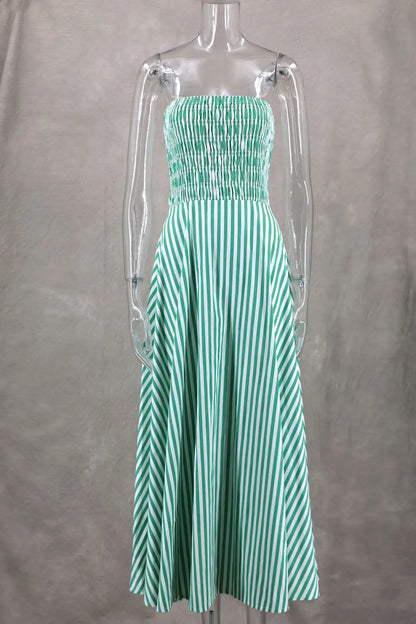 New Stripes Tube Long Beach Off Shoulder Backless Casual Fashion Bust Elastic Women's Boho Dress