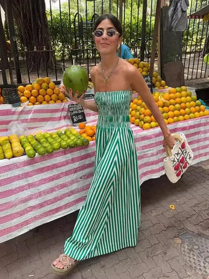 New Stripes Tube Long Beach Off Shoulder Backless Casual Fashion Bust Elastic Women's Boho Dress