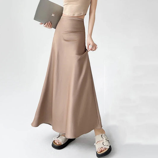 2025 New Spring Summer Acetate Satin Long Womens Elegant High Waist Wrap Hip Mermaid Ladies Fashion Maxi Skirt
