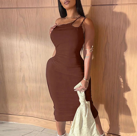 2025 New Summer Autumn Women White Black Strap Bodycon Sexy Streetwear Party Club Elegant Fashion Clothes Midi Dress