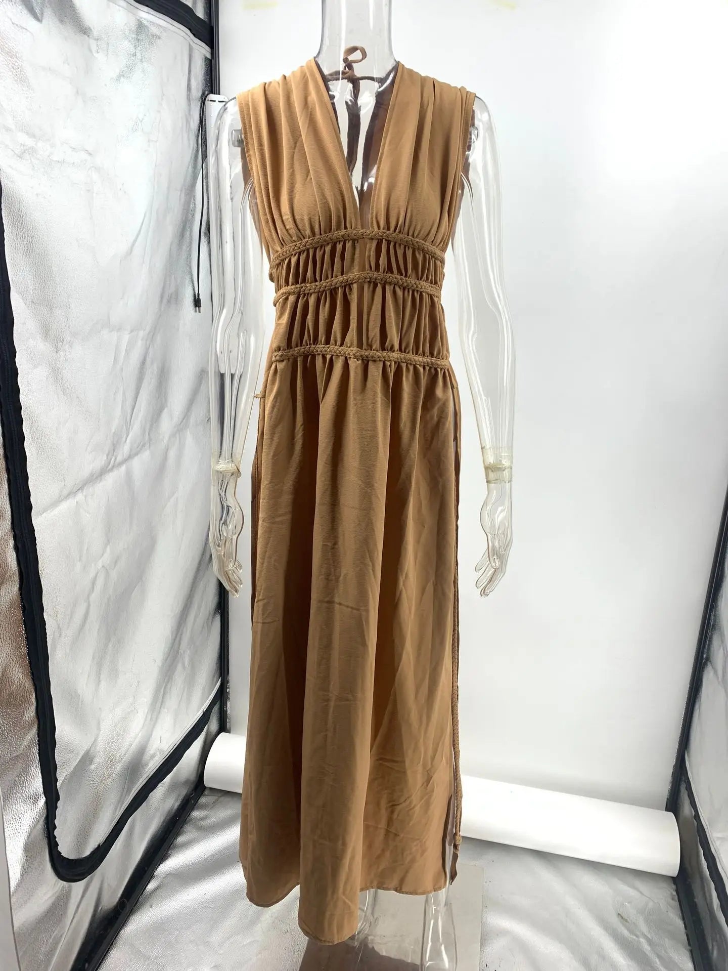 Hollow Out Off Shoulder Backless High Split Maxi Dress