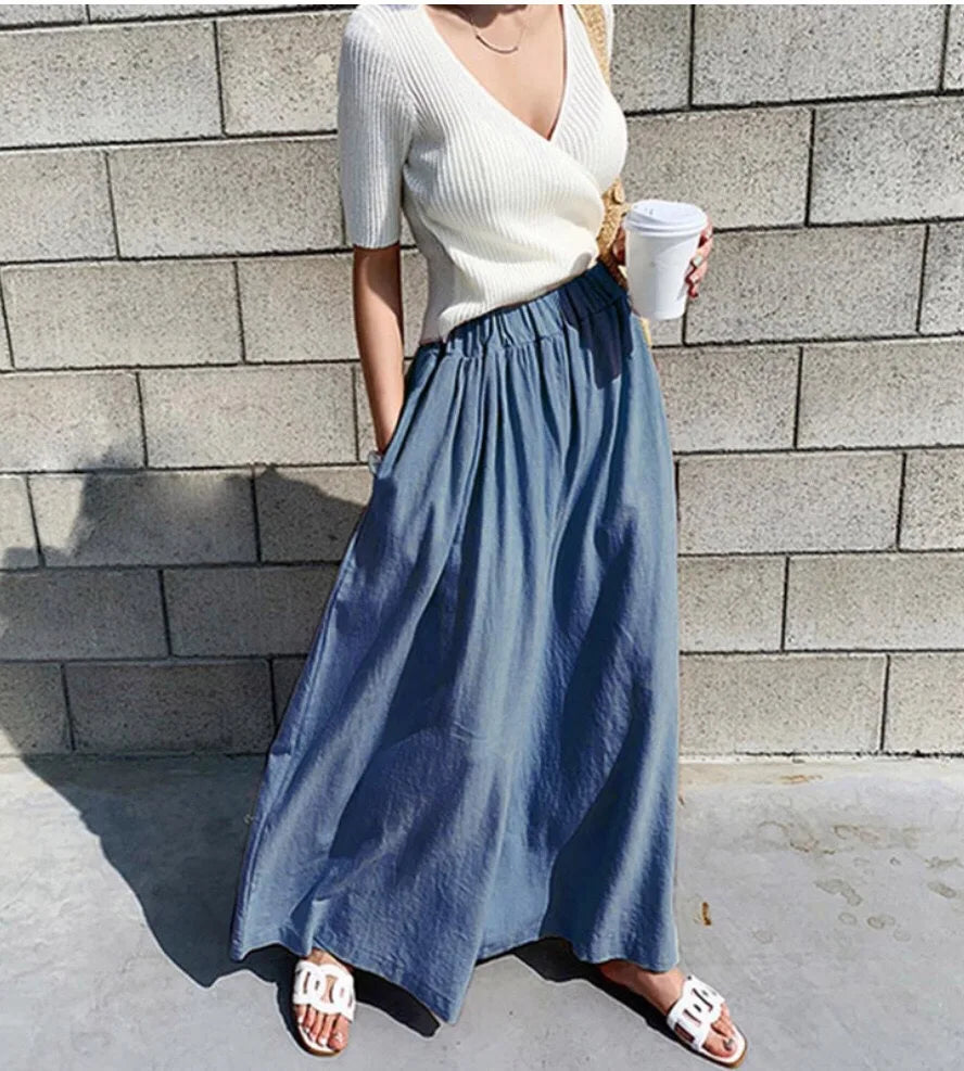 Long Skirts Women Denim Skirt Frayed Streetwear High Waisted Jeans Maxi Mujer Spring Summer Skirt