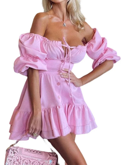 New Solid Color Short Sleeve Tube Top Nightclub Beach Vacation Club Party Mini Dress