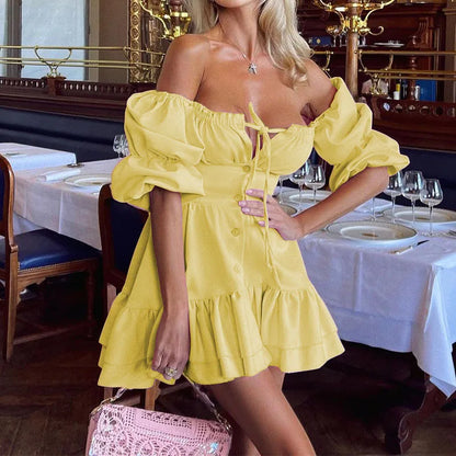 New Solid Color Short Sleeve Tube Top Nightclub Beach Vacation Club Party Mini Dress