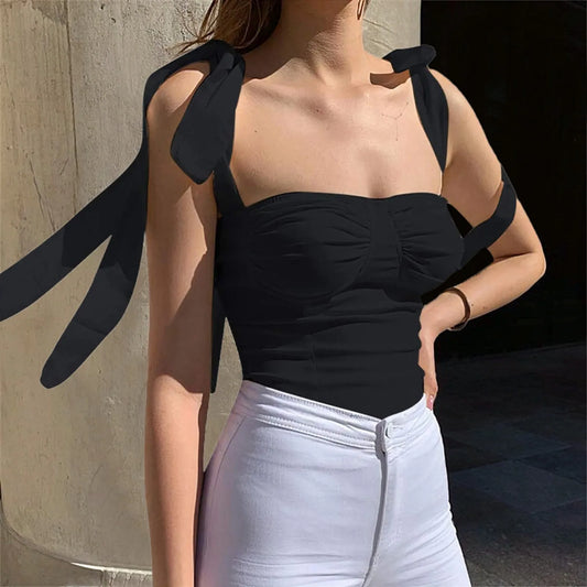 2025 Summer Sweet Sleeveless Tie Shoulder Strap Streetwear Cami Top
