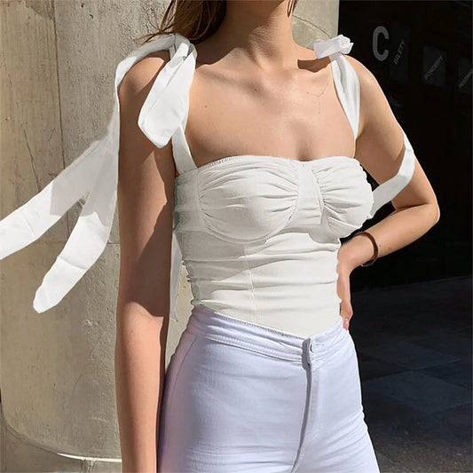 2025 Summer Sweet Sleeveless Tie Shoulder Strap Streetwear Cami Top