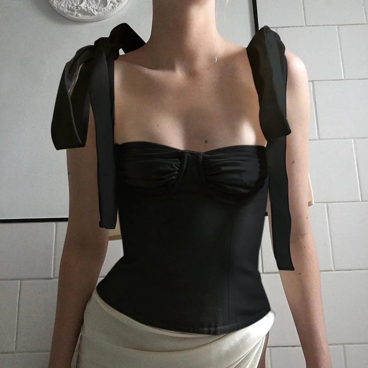 2025 Summer Sweet Sleeveless Tie Shoulder Strap Streetwear Cami Top