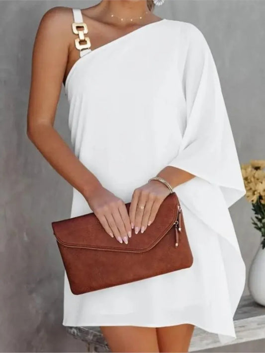 2025 Summer Dresses For Women Sexy Elegant Irregular Mini Dress Gown Fashion One Shoulder Diagonal Neck Print Vintage Vestidos