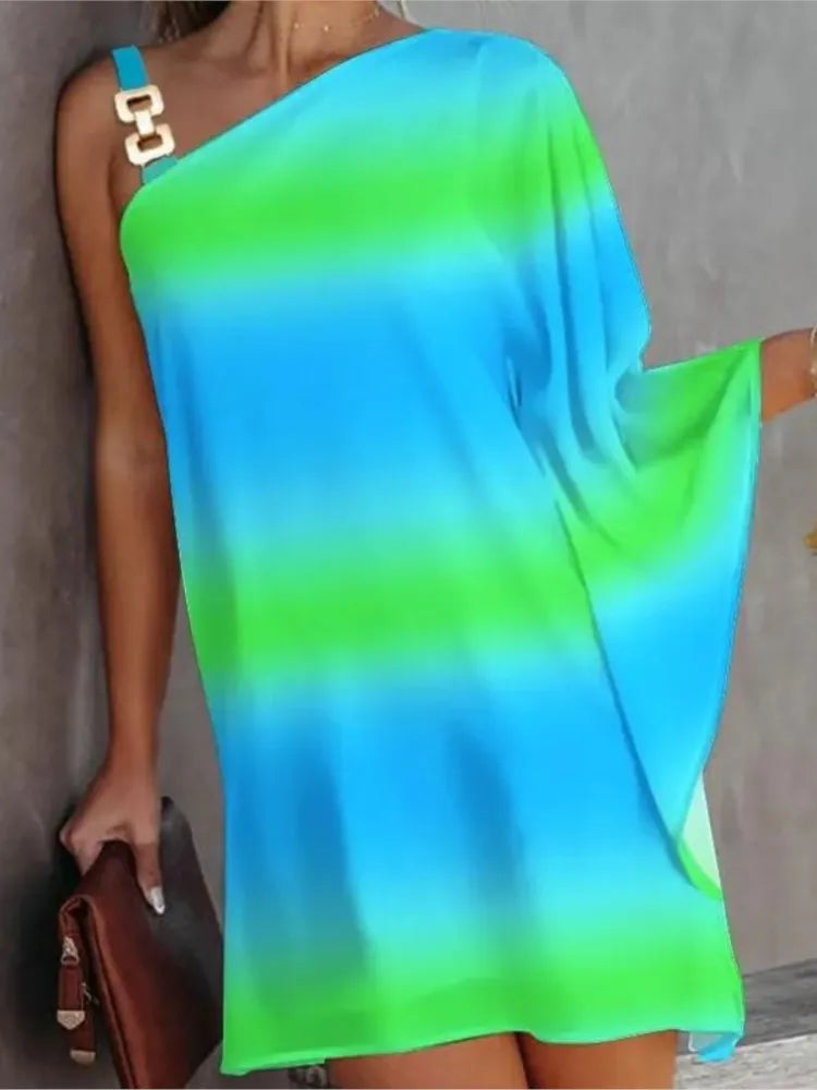 2025 Summer Dresses For Women Sexy Elegant Irregular Mini Dress Gown Fashion One Shoulder Diagonal Neck Print Vintage Vestidos