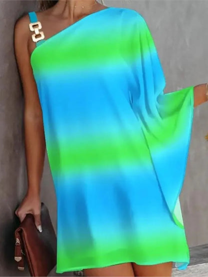 2025 Summer Dresses For Women Sexy Elegant Irregular Mini Dress Gown Fashion One Shoulder Diagonal Neck Print Vintage Vestidos