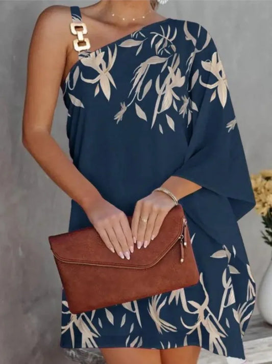 2025 Summer Dresses For Women Sexy Elegant Irregular Mini Dress Gown Fashion One Shoulder Diagonal Neck Print Vintage Vestidos