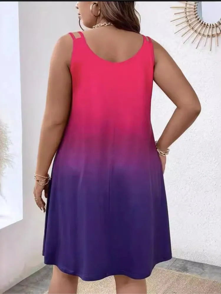 2025 Summer New Gradient Print Midi Dresses Women Fashion Casual Beach Vacation Loose Camisole Dress Female Streetwear Vestidos