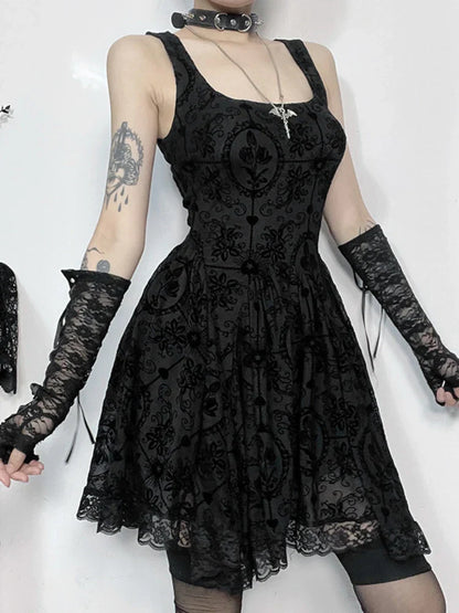 2025 Summer New Harajuku Retro Sexy Wrapped Hip Mini Dress Y2K Vintage Gothic Punk Dark Style Tie Up A-Line Dress